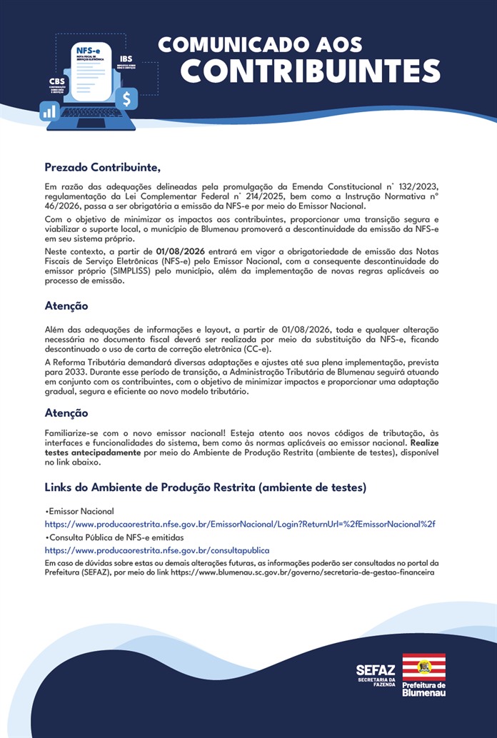 Comunicado aos Contribuintes
